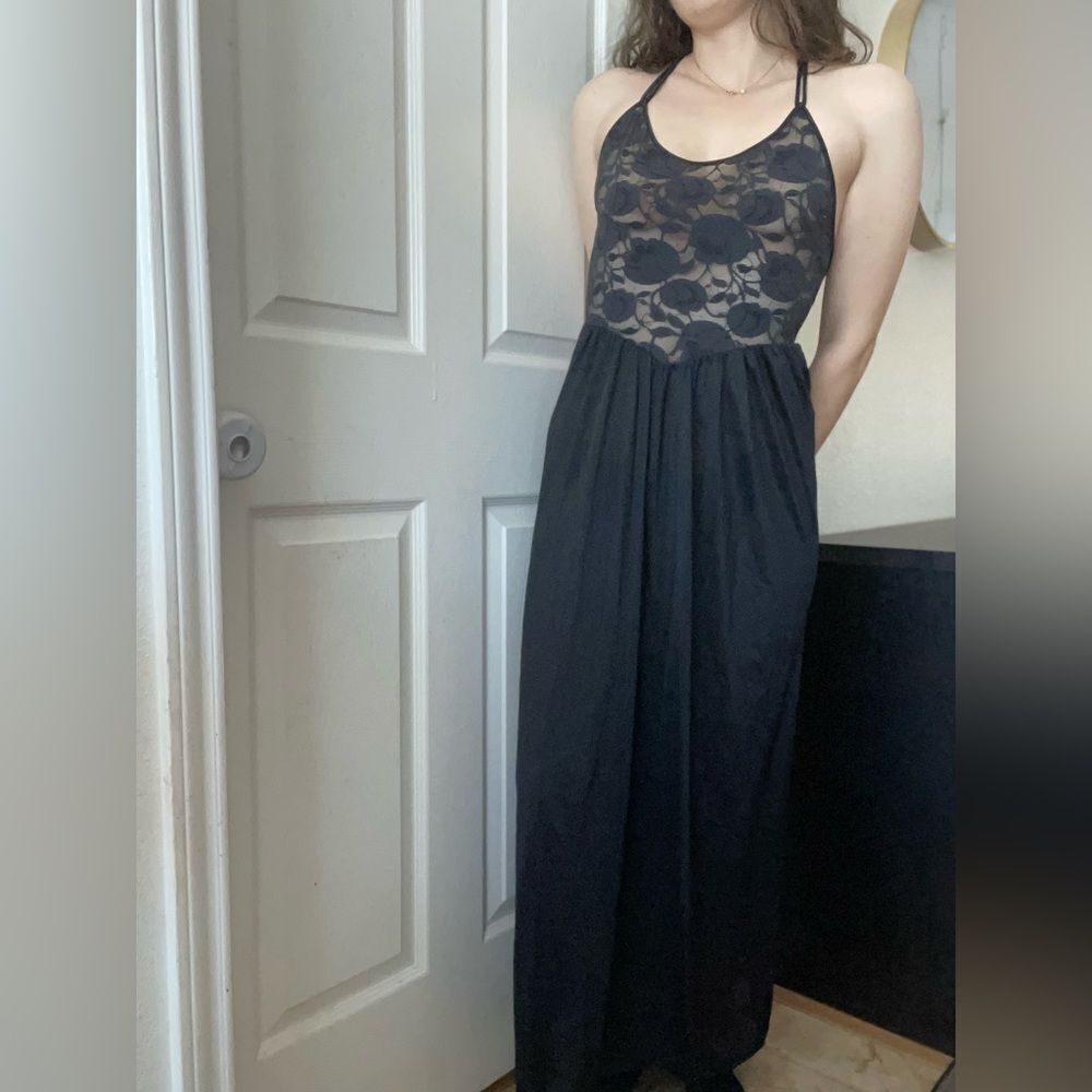 Vintage 80s Olga Christina Floral Lace Maxi Slip Dress Night Gown Sz Small